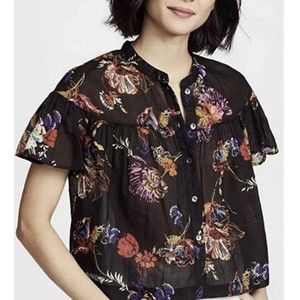 FREE PEOPLE Black Tropical Floral Cropped Top